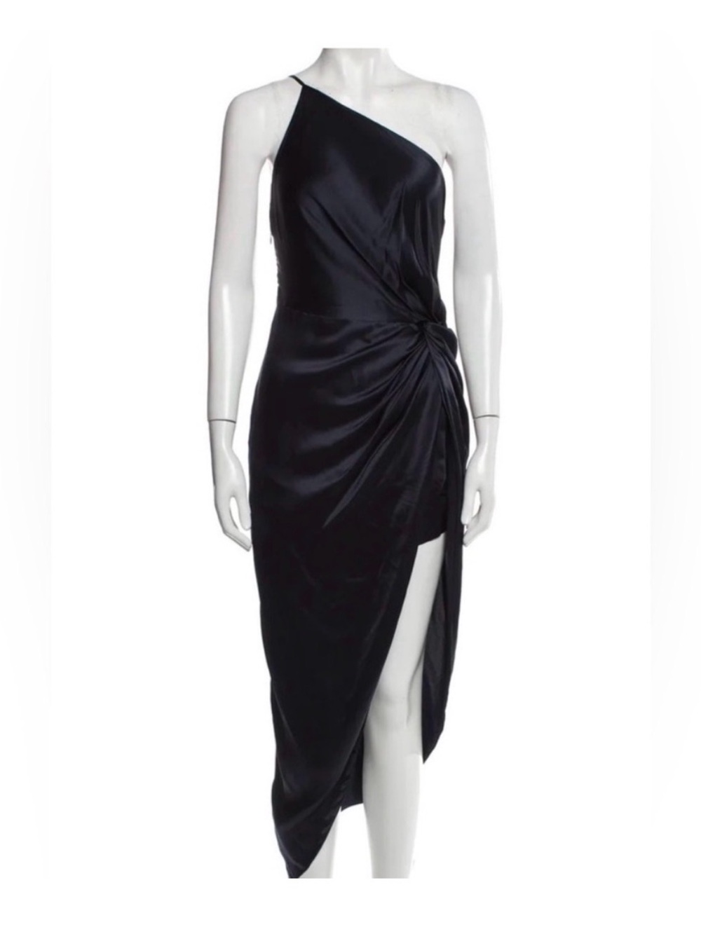 Michelle Mason Asymmetric One-Shoulder Black Silk Dress